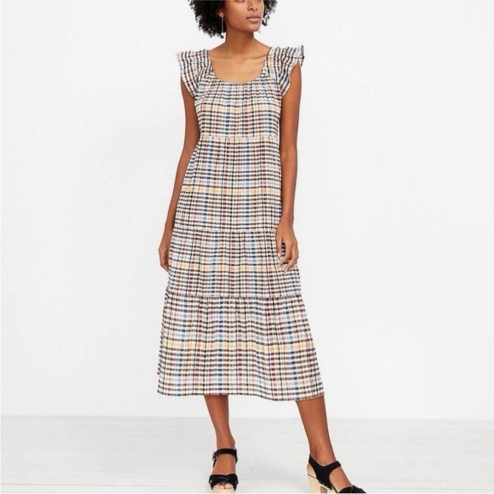 LOFT Multicolor Checkered Midi Dress